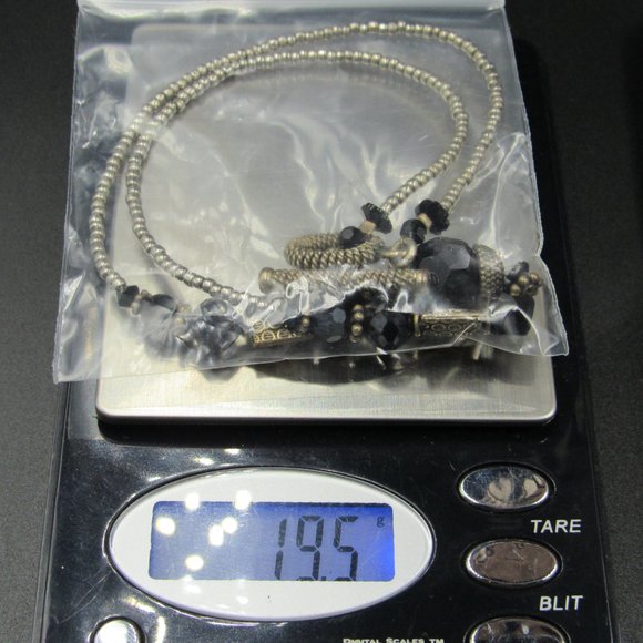 16" Silver Tone Rustic Hefty Black Material Necklace Vintage - Picture 6 of 6